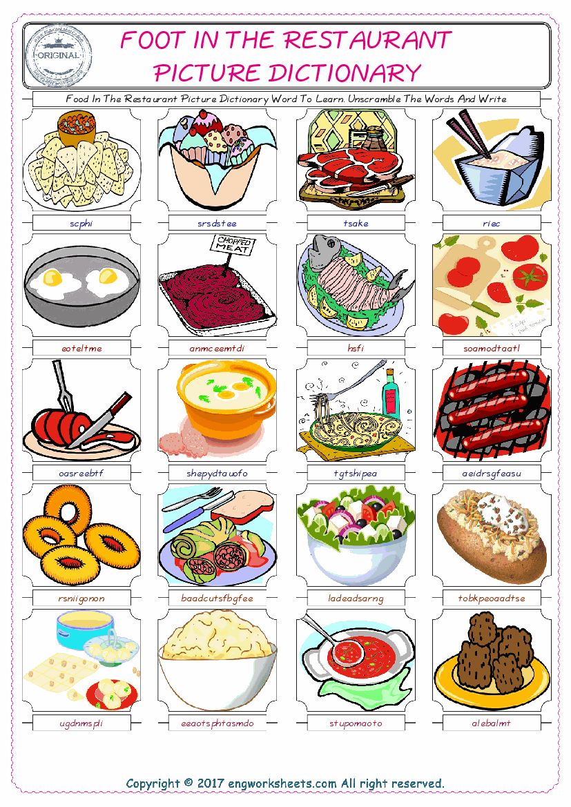  Food In The Restaurant ESL Worksheets For kids, the exercise worksheet of finding the words given complexly and supplying the correct one. 